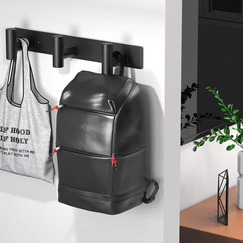 Heavy Duty Stainless Steel Wall Mounted Coat Rack With 3 Hooks Built To Last In Black Finish For Towels Coats Bags Hats And More Ideal For Bathroom Entryway Kitchen Office 1 Pack shown with bag and towel