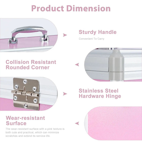 Go To Medicine Lock Box For First Aid And Family Use With Safe Key Lock Durable Aluminum Layered Medicine Cabinet Pink Finish Secure 12.2 By 7.9 By 7.5 Inch Meds Storage, showing handle, rounded corner, hinge, and surface details