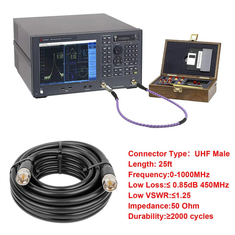PL259 25Ft RG8 UHF Male To Male Coax Cable For CB Radio HAM Radio VHF Radio SWR Meter And Antenna Analyzer with equipment