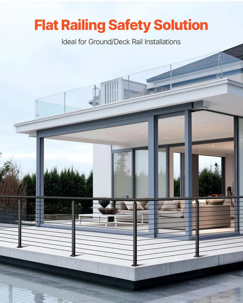 Built Solid Ready To Rock Pre Drilled Cable Railing Post Kit With 12 Holes For Level Decks And Balconies 42 Inch High Four Pack Black Stainless Steel No Sweat Setup For Your Backyard Hangout on modern deck.