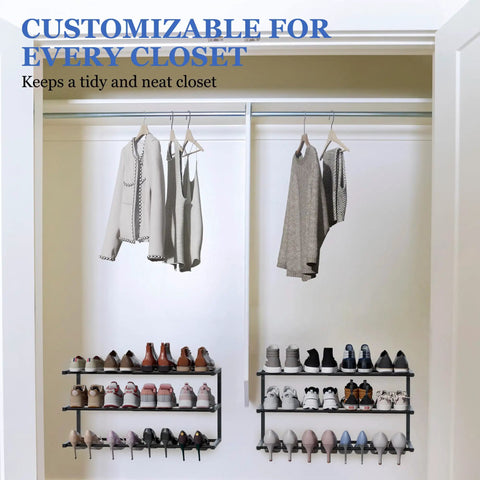Two Pack Wall Mounted Shoe Rack Three Tier Hanging Setup Holds Twenty Four Pairs Adjustable Heavy Duty Rack Slick Storage Game Changer Clears Clutter Out Of Any Closet Black