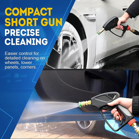 Beast Mode 5000 PSI Pressure Washer Gun With 360 Swivel Inlet in use cleaning car wheel and door panel with precision.
