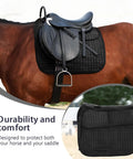 Diamond Quilted Dressage Saddle Pad With Four Pockets And Foam Inserts, Customizable Cushioning Black on Brown Horse