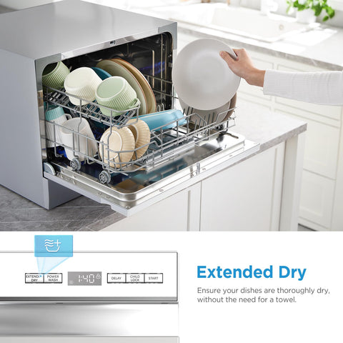 Smooth Operator Portable Countertop Dishwasher Compact 6 Place Setting Capacity For Dorms Rv Apartments Energy Star Certified with dishes drying.