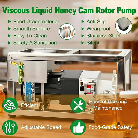 Cam Rotor Gear Pump For Viscous Liquids Transfer 90W Electric Honey Pump Adjustable Speed 153 Gph Flow Rate With Pipe Syrup Thick Fluids Dispenser Heavy Duty Industrial Grade Motor Efficient Performance
