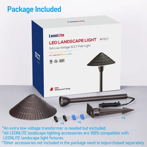 Low Voltage LED Landscape Path Lights 3W Cast Aluminum 12-24V 5 CCT 1800K to 5000K IP65 ETL Listed Oil Rubbed Bronze Pack of 4