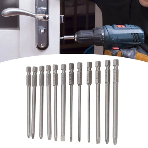 Rock Solid 12Pcs Screwdriver Bit Set With S2 Alloy Steel Phillips And Slotted Tips For Power Drills Manual Tools Heavy Duty Hardware Precision Bits, 100mm bits