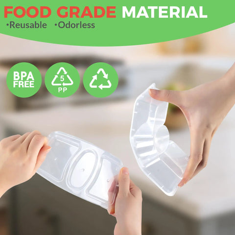 Two hands holding 8 Oz Reusable Snack Containers With Lids Three Compartment Snack Pack Set BPA Free Food Grade PP5