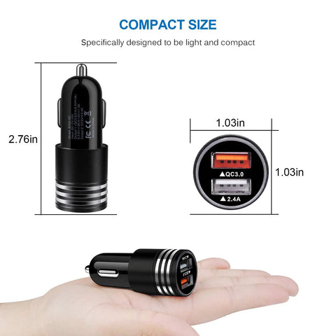 Dual Port Usb C Car Charger With Super Fast Dc Adapter For Samsung Galaxy S26 S25 S24 S23 S22 Plus Ultra Z Flip Fold in hand for size reference.