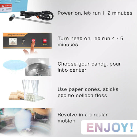 Blue Electric Cotton Candy Maker Machine With 1030W Motor Rapidly Spins Sugar Floss In Twenty Inch Stainless Steel Bowl Straight Up The Ultimate Party Essential