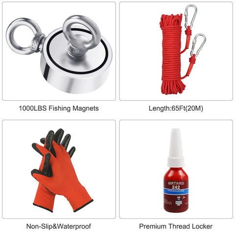 1000 Lbs Magnet Fishing Kit With Case For Men Gift Set Includes Double Sided Neodymium Magnets 65 Ft Heavy Duty Rope Protective Gloves