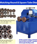 Heavy Duty Rolling Pipe Bending Machine With Round And Square Dies For Metal Tubing, showcasing various tube dies for crafts.