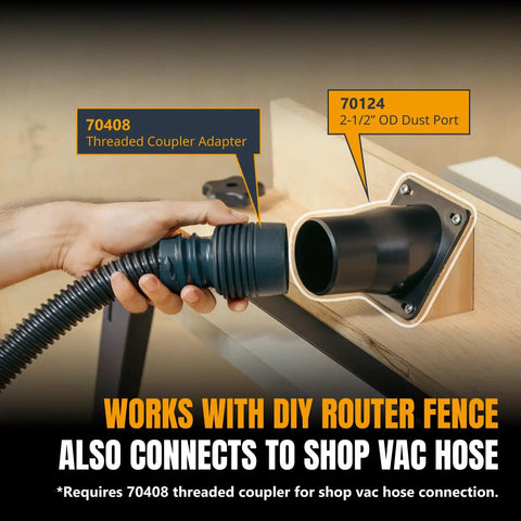 Universal Dust Port Two and a Half Inch OD Connector Flange for Table Saws Jointers Planers and Dust Collector Setups with threaded coupler adapter