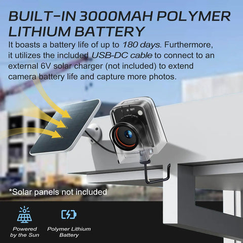 Outdoor Time Lapse Camera With WiFi 4K Timelapse Video Capture for Construction Plant Growth City Traffic Nature and Weather Records with Solar Panel Setup