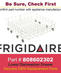 Lower Dishrack Assembly 808602302 For Dishwashers Gray Replacement Part Genuine OEM Style Durable Easy Install Rack Fits Many Models