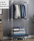 Go-To Portable Closet Frame Workhorse With Shelves Hanging Rods Bedroom Clothes Storage Beast No Cover Easy Move Clutter Crusher Super Room Saver Wardrobe Organizer with hanging clothes and stacked neatly folded clothes.