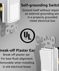 Three Way White Light Switch 4 Pack 15A 120 To 277V Rocker Switches For Single Pole Or Three Way Lighting Home And Office Grade UL And CUL Certified Durable Gloss Finish Easy Install, self-grounding switch