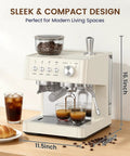 Top Shelf Espresso Machine With Built In Burr Grinder And 20 Bar Pump for Killer Coffee Shots on a kitchen counter.