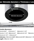 Diagram showing dimensions of Pre-Slit Foam Pipe Insulation Wrap For Outdoor Spigots And Sprinkler Lines, Neoprene Foam Tube With Aluminum Foil Shield, Weatherproof Freeze Protection For Winter And Sun, 3/4 Inch X 0.59 Inch X 3 Foot