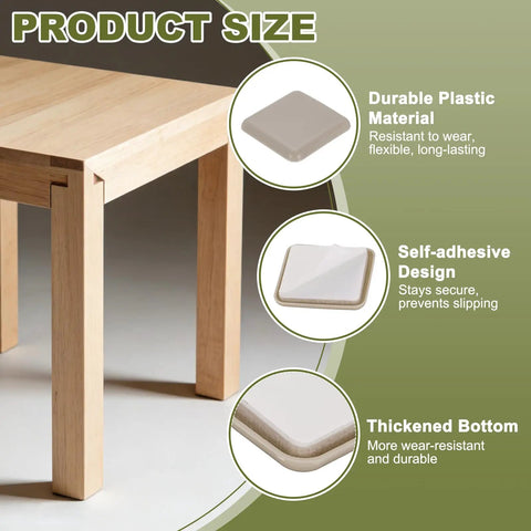 Heavy Duty Self Adhesive Furniture Sliders Table And Chair Leg Protectors Slick Gliding Floor Savers With Tight Grip Adhesion For Hardwood Vinyl And Carpet 2 Inch Gray Square Non Scratch Caps on table leg with product features.