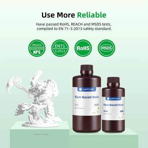 Plant Based White 3D Printer Resin For LCD Machines With Low Odor Soy Formula Dead Nuts Precise Details Fast Curing 405Nm Ultraviolet Blend Smooth Layers And No Stress Cleanup One Kilogram Batch