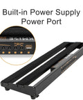 Close-up of power ports on Gig-Ready Aluminum Guitar Pedalboard With Built-In Power Supply, Ultra Lightweight 1.8lb, 19x5 Inch Black
