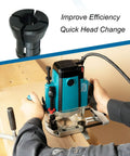 Person using Collet Kit For Drill Chuck Fit For 3621 3621A 3620 RP0900K One And One Quarter HP with router on wood surface