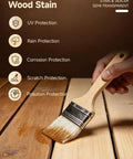 Dark Oak Water Based Wood Stain And Sealer In One with brush applying finish to wood for protection against daily scuffs.