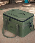 36L Travel Duffle Bag With Shockproof Storage System Lightweight Camping Gear Organizer, green, outdoors on dirt surface, spacious design