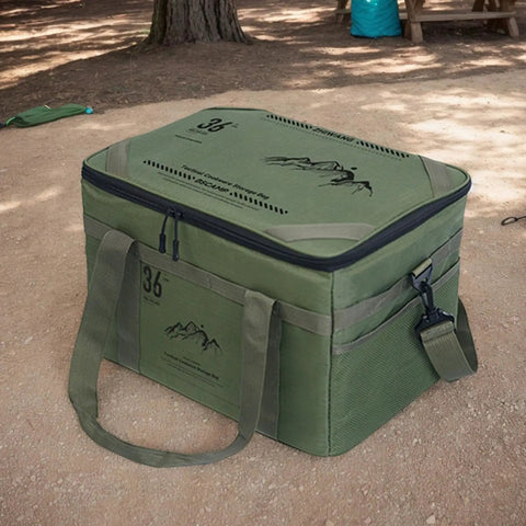 36L Travel Duffle Bag With Shockproof Storage System Lightweight Camping Gear Organizer, green, outdoors on dirt surface, spacious design