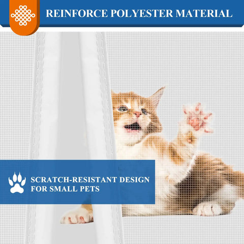 Hands-Free Magnetic Door Screen For 36x80 Inch Doors Tear-Resistant High-Density Fiber Mesh with cat showing pet-friendly design