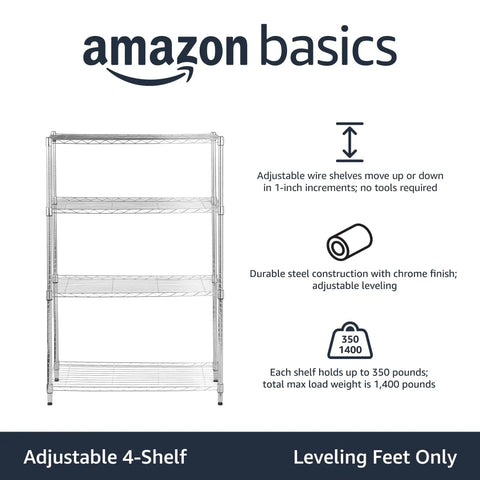Heavy Duty Four Shelf Adjustable Wire Shelving With Built Tough Steel Frame And Smooth Chrome Finish For Garage Kitchen Or Shop Truly Solid Assembly And Darn Reliable Organization