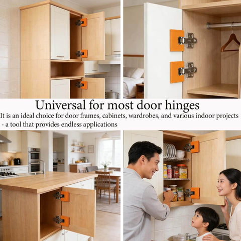 Magnetic Door Hinge Jig Set Four Piece Quickly Aligns And Mounts Hinges Hands Free With 2mm Gap Locator Installed on Cabinet