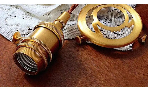 Swag Pendant Light With 15ft Plug In Cord Dimmable UL Listed Retro Ceramic Marble Shade Nordic Decor Hanging Ceiling Light For Dining Room Bulbs Not Included, gold socket and mounting ring on table