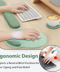 Ergonomic 3 In 1 Gel Memory Foam Keyboard Wrist Rest And Mouse Pad Set For Gaming And Office in sage green on desk setup.