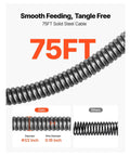 Close-up of 75FT solid steel cable for Heavy Duty 75 Foot Auto Feed Drain Cleaner Machine Sewer Snake, showing tangle-free design.