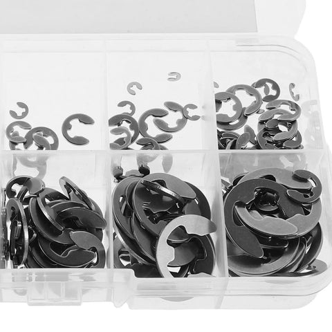 Assorted Stainless Steel External Retaining Ring Kit With 10 Sizes In A Sturdy Plastic Box Easy Removal And Grab And Go Transport Ideal For Assembly Maintenance And Professional Projects, open box