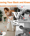 Long Handle Deck Scrub Brush With Squeegee 2 In 1 Heavy Duty Floor Cleaning Scrubber With Stiff Bristles in use