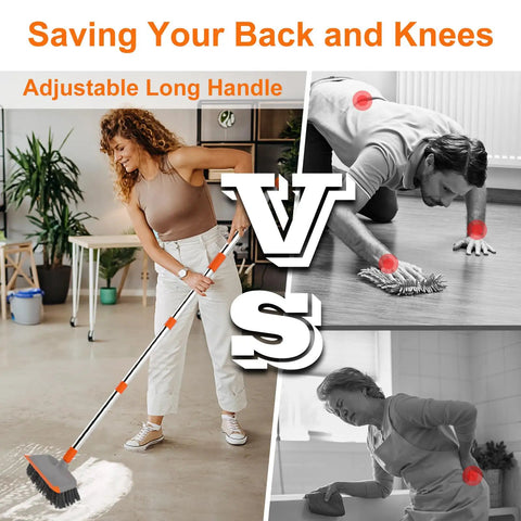 Long Handle Deck Scrub Brush With Squeegee 2 In 1 Heavy Duty Floor Cleaning Scrubber With Stiff Bristles in use
