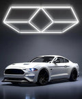 Hexagon LED Garage Light With Aluminum Hex Ceiling Mount, Ultra Bright 8500 Lumens, 6500K Cool White, car underneath view