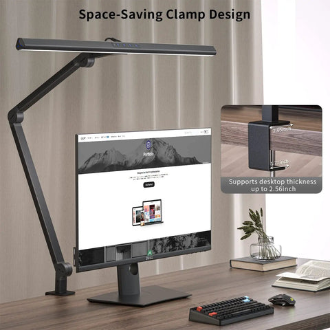 LED Desk Lamp With Clamp 17W Super Bright Swing Arm Task Light for Your Home Office mounted on a desk, showing clamp design