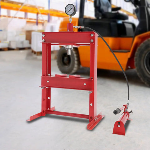 Heavy Duty 10 Ton H Frame Hydraulic Press With Slick Pressure Gauge, Robust Benchtop Shop Press for metal bending.