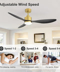 52 Inch Ceiling Fan With Lights And Remote Quiet Dc Motor 3 Reversible Blades Dope Modern Gold And Black Finish in a living room