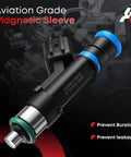Close-up of aviation grade fuel injector with magnetic sleeve, part number 0280158020, for 3.7L V6 Dodge, Jeep, Ram vehicles.