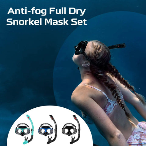 Woman using Nearsighted Dry Snorkel Mask Set for Adults and Youth with Detachable Camera Mount, Anti Fog Tempered Glass underwater