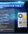600W 12V 50A Enclosed Power Supply, 1U Low Profile Space Saving Design, Wide Input 90-264VAC or 255-370VDC, Switchable For 115/230VAC, Rack Friendly Power For Tight Control Cabinets And Industrial Racks, silver metal enclosure
