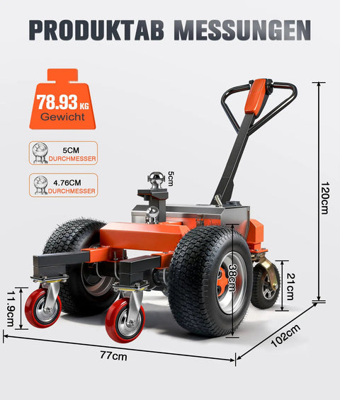 Heavy Duty Electric Trailer Dolly 7500 Lbs Max Capacity With Powerful 800W Motor And 48V Lithium Battery Includes 2 And 2-5/16 In Hitch Balls For Moving RV Campers Cars Boats And Utility Cargo Trailers Easily with detailed measurements.
