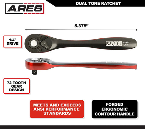Dual Tone 72-Tooth Ratchet Set With 1 Quarter Inch, Quick Release Socket Change, Reversible Design, Chrome Vanadium Steel