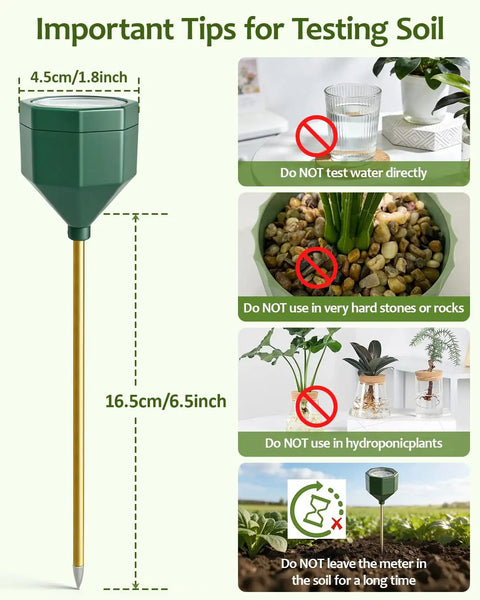 Soil Moisture Meter For Plants No Battery Required Hygrometer Sensor with olive green color and root-level reading illustration