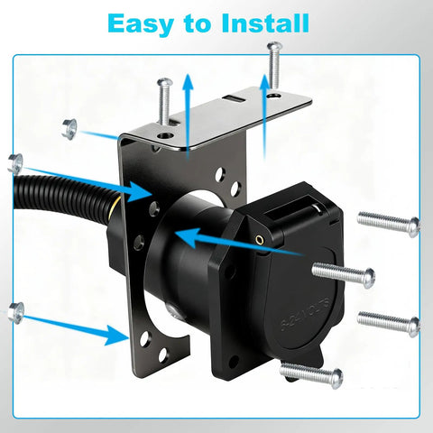 Built Tough 7 Pin Trailer Connector With Mounting Bracket And Color Coded Wiring Harness For No Fuss DIY Friendly Installation Waterproof 7 Way Plug